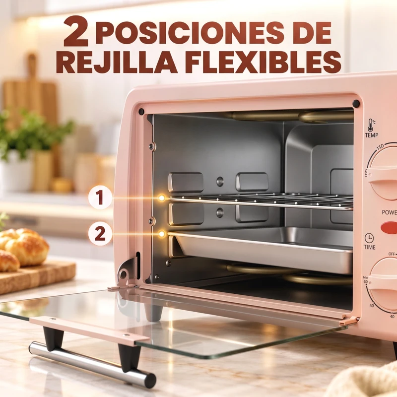 HOMCOM Horno Eléctrico Sobremesa 10L  750W Horno Eléctrico Pequeño Temperatura 230 ℃ y Temporizador 36,5x26x22 cm Rosa