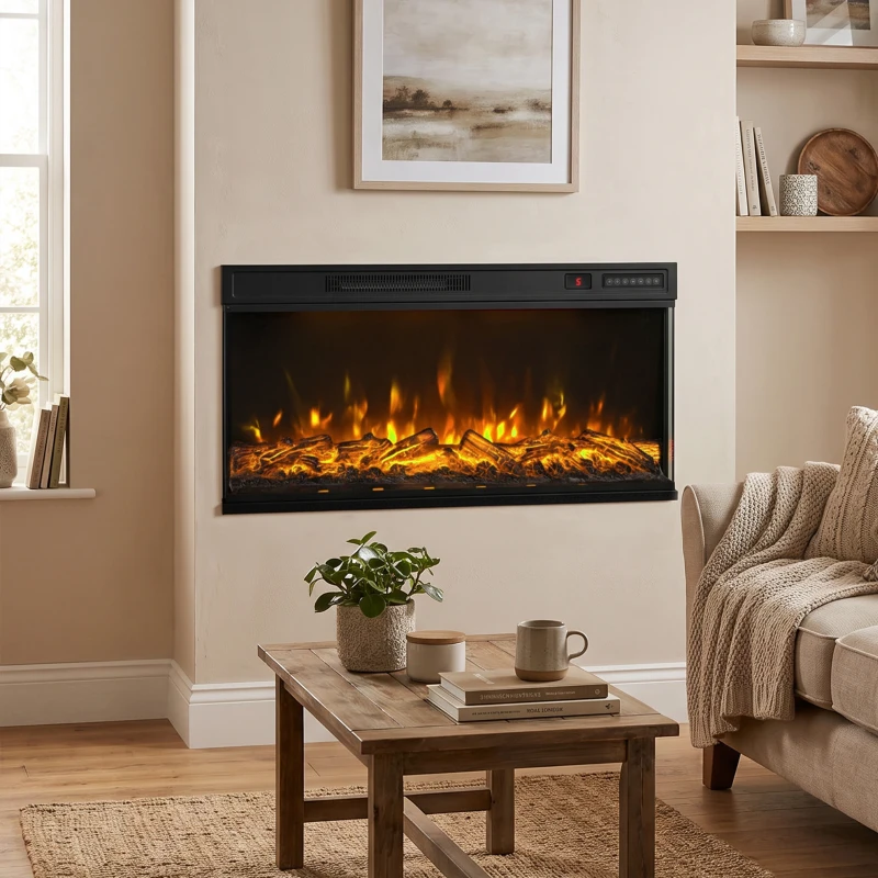 HOMCOM 40" Electric Fireplace Insert, 3-Sided Freestanding/Wall Recessed Electric Fire Heater with Adjustable Flame, 1800W