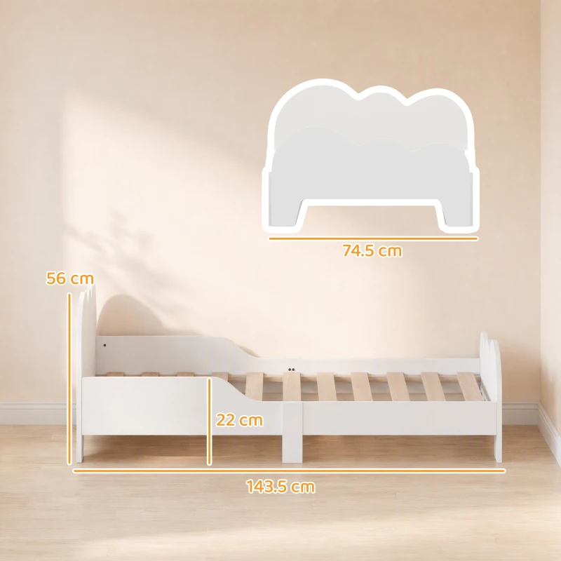 AIYAPLAY Cloud-Themed Toddler Bed Frame with Safety Rails, 143.5 x 74.5 x 56cm