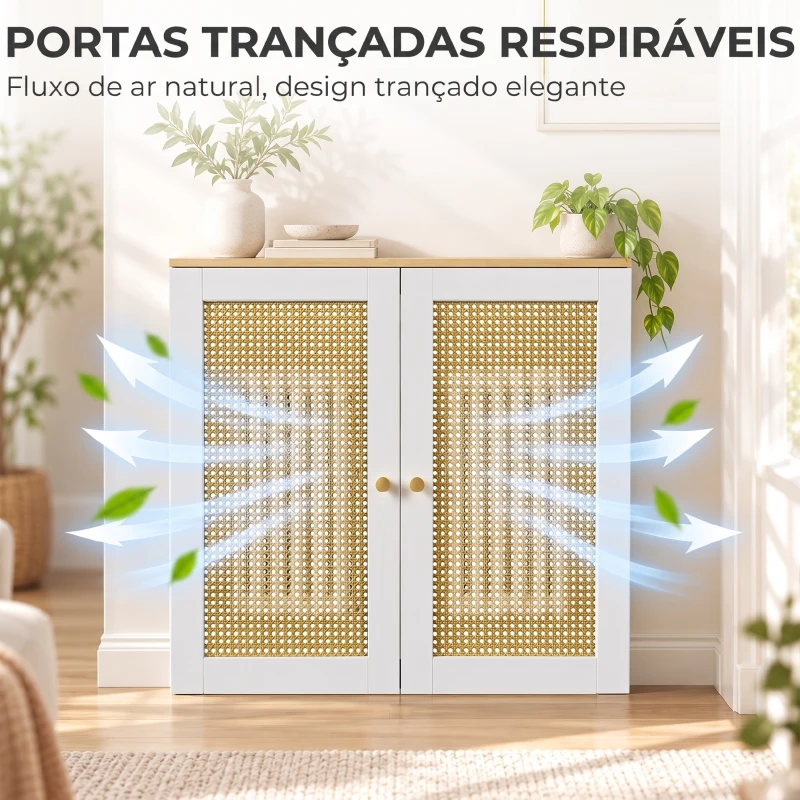 HOMCOM Cobre-radiador com 2 Portas em Rotim para Sala e Quarto 78x19x75 cm Branco