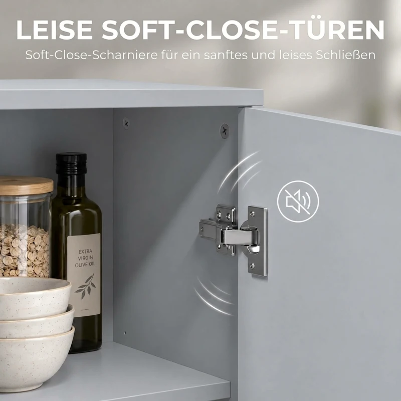 HOMCOM Keukenkast met 5 niveaus, opbergkast met verstelbare planken, voor woonkamer, keuken en voorraadkast, hout, grijs