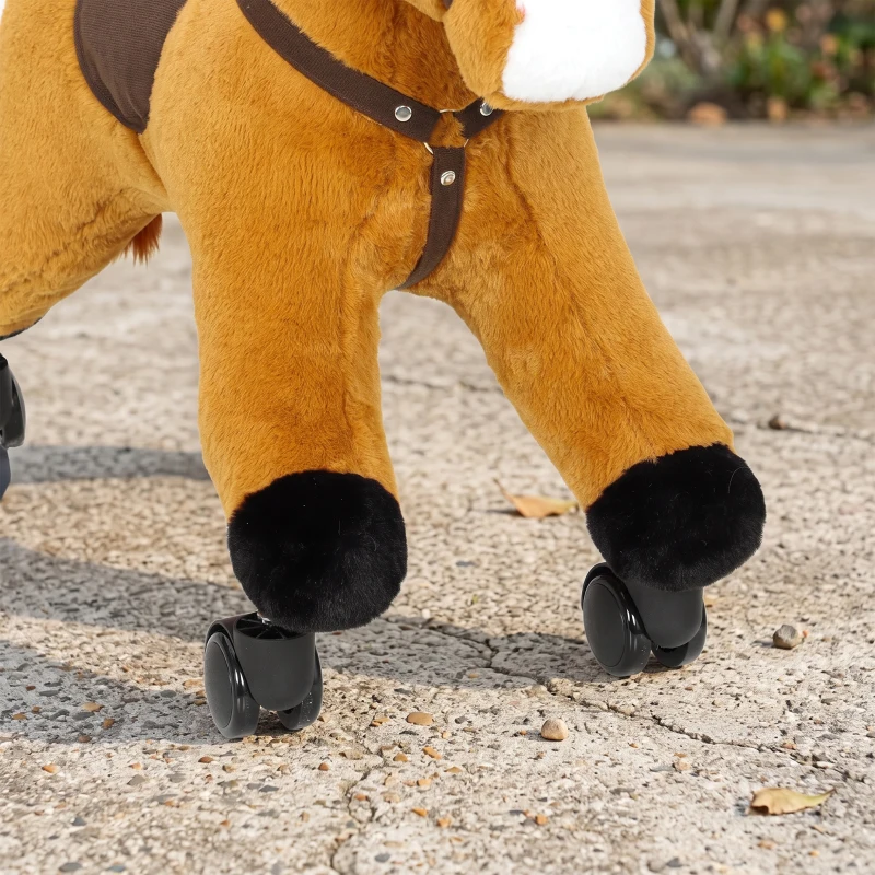 AIYAPLAY Caballo de Juguete para Montar con Ruedas, Correpasillos de Felpa con Sonidos de Cascos y Relinchos, Marco de Metal, Regalo para Niños y Niñas 18-36 Meses, Carga 50 kg, Marrón