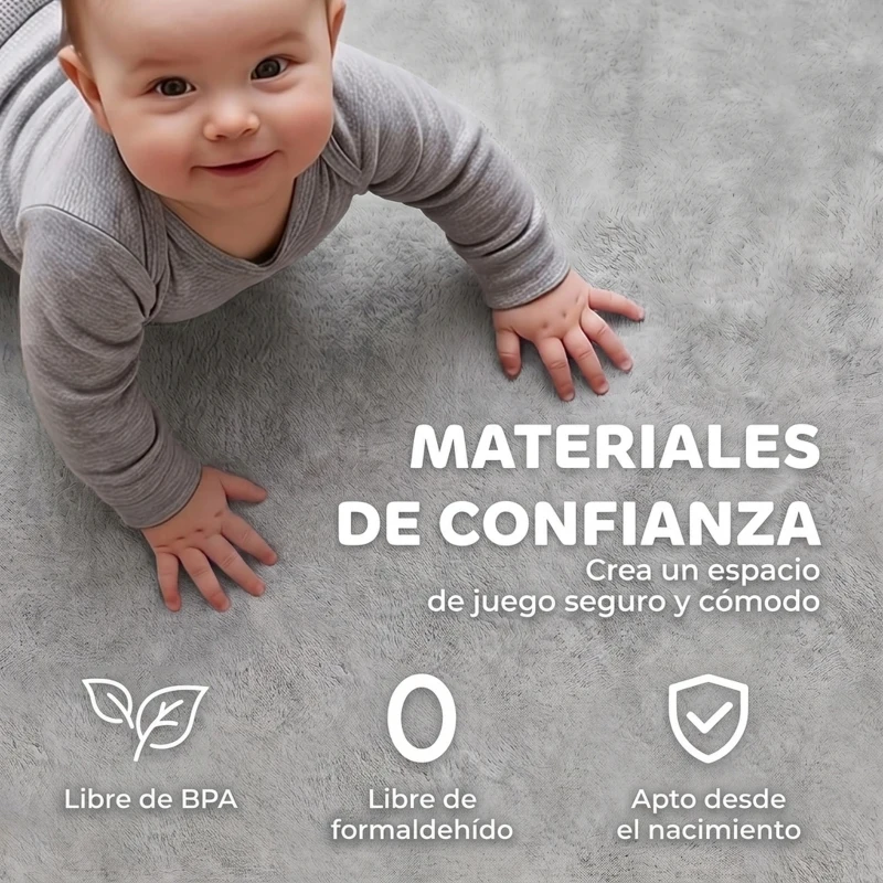 AIYAPLAY Alfombra Infantil, 180x150 cm, Colchoneta de Espuma 3 cm, Franela Suave, Antideslizante, Resistente al Agua, Gris Claro