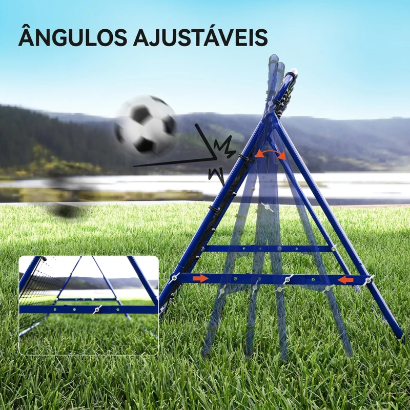HOMCOM Rede de Ressalto para Futebol em Metal com Ângulo Ajustável e 20 Cordas Elásticas 96x80x96 cm Azul