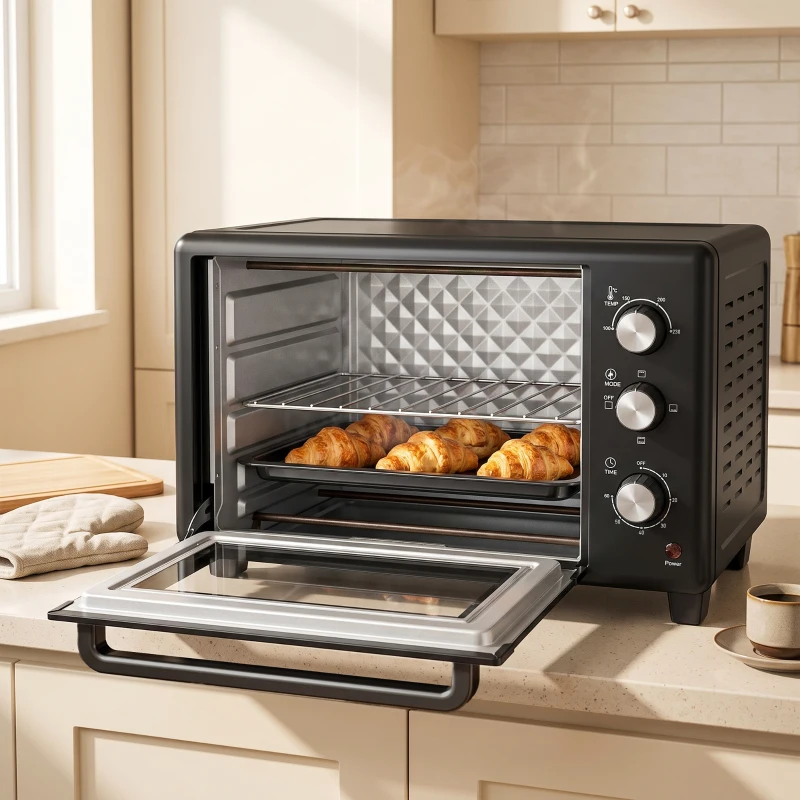 HOMCOM 30 L Mini Oven, Countertop Electric Cooker & Grill for Roasting, Baking, Grilling with Adjustable Temperature, Black