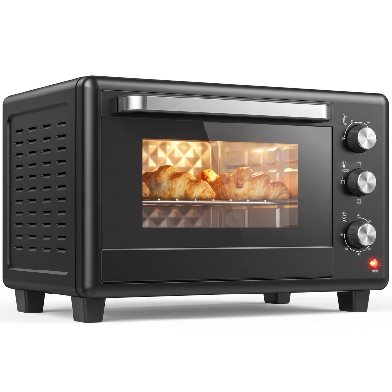 HOMCOM 30 L Mini Oven, Countertop Electric Cooker & Grill for Roasting, Baking, Grilling with Adjustable Temperature, Black