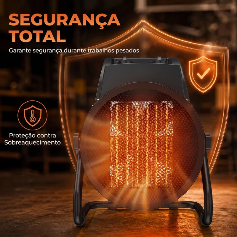 Outsunny Aquecedor Elétrico Cerâmico PTC 5000W com Termóstato Ajustável 3 Modos e Ângulo Ajustável Portátil para 48 m² Laranja