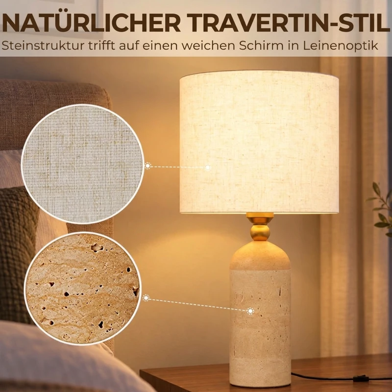 HOMCOM Vintage tafellamp E27 met stoffen kap en snoerschakelaar, 48 cm, beige