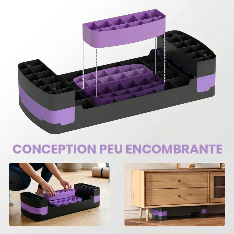 SPORTNOW Stepper Fitness Aérobic 3 Niveaux, Hauteur Réglable 10/15/20 cm avec Rehausses Surface Antidérapante 68x29x20cm Violet
