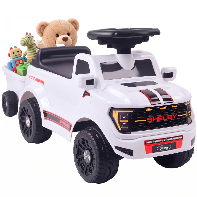 AIYAPLAY Rutschauto für Kleinkinder, Shelby Kinderauto mit hinterem Korb, aufklappbarer Motorhaube, für 18–72 Monate, Weiß