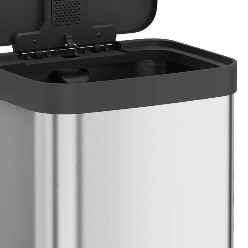 HOMCOM Poubelle de Cuisine 50 L en Acier Inoxydable, Pédale, Couvercle à Fermeture Douce, Compartiment Désodorisant, Argenté