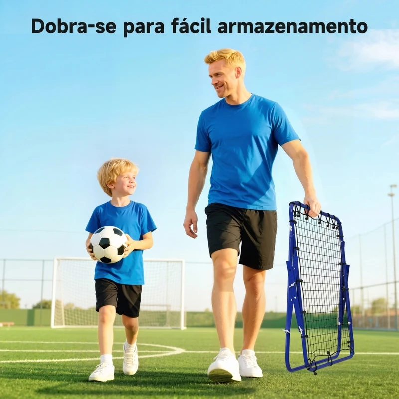 HOMCOM Rede de Ressalto para Futebol em Metal com Ângulo Ajustável e 20 Cordas Elásticas 96x80x96 cm Azul