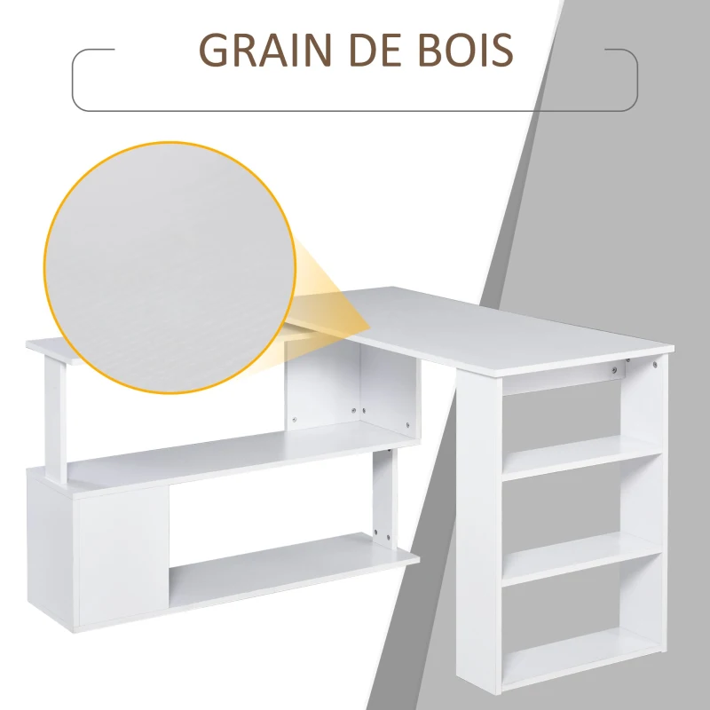 HOMCOM Bureau d'angle table de salle à manger avec rangement bureau informatique modulable bibliothèque intégrée + étagère 3 niveaux blanc