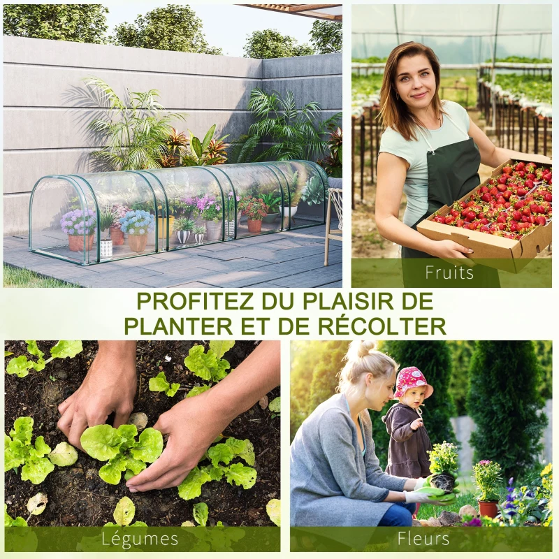 Outsunny Mini Serre de Jardin Serre à tomates 4L x 1l x 0,80H m Acier PVC Anti-UV 4 fenêtres Zip enroulables Vert et Transparent