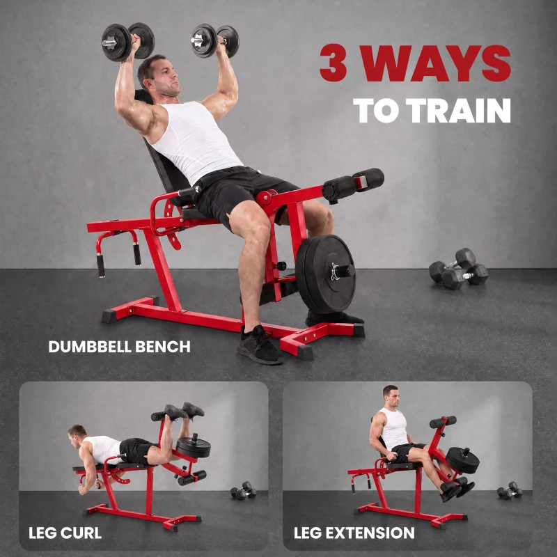 SPORTNOW 3-in-1 Leg Extension and Curl Machine, 300kg Heavy Duty Adjustable Weight Bench with Leg Developer, Red