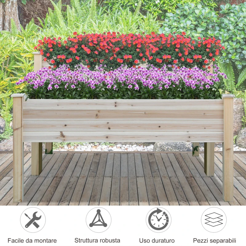 Outsunny Fioriera da Esterno a 2 Livelli in Legno di Abete con Foro di Drenaggio, 115x114x76 cm