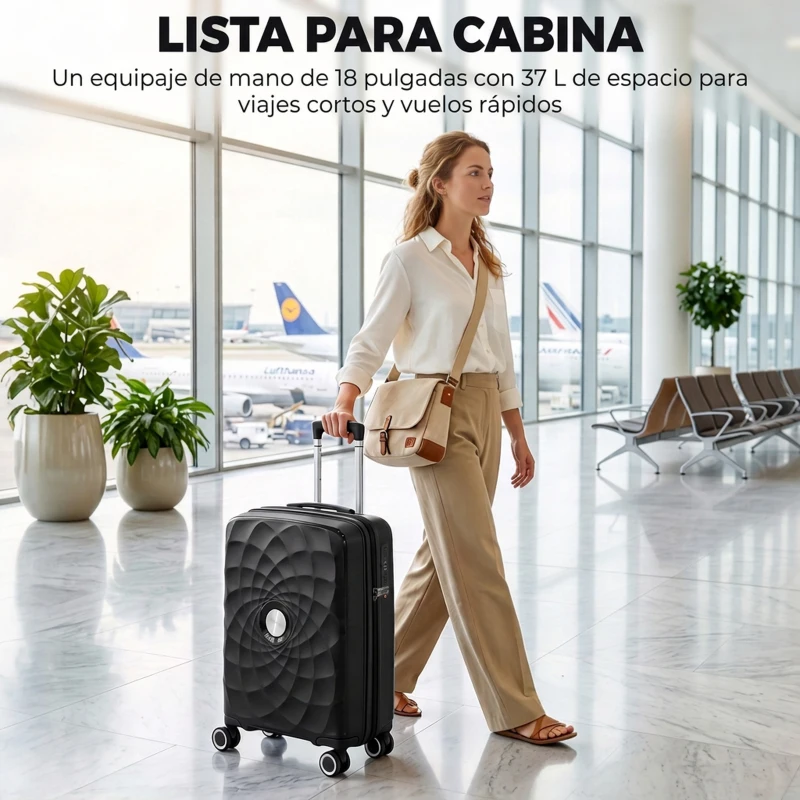 HOMCOM Maleta de Cabina 18" Ligera y Rígida con Puerto USB Cerradura TSA y 4 Ruedas Dobles Giratorias Negro