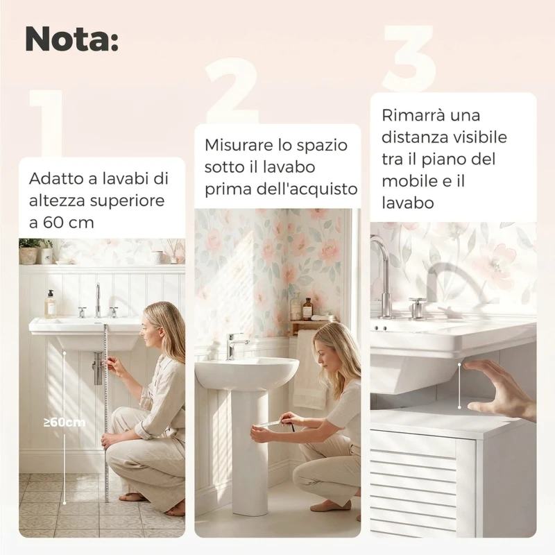 HOMCOM Mobile Sottolavabo con Ripiano Regolabile e Ante a Persiana, Bianco