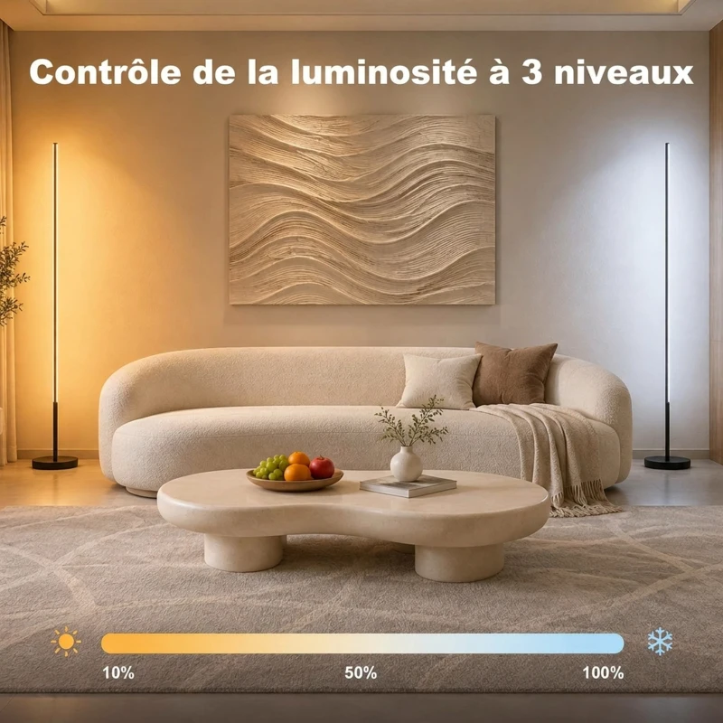 HOMCOM Lot de 2 Lampadaires d'Angle LED 1450lm Lampe d'Angle Dimmable 150cm 3 Niveaux de Luminosité Interrupteur au Pied Noir