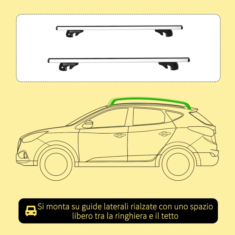 HOMCOM Barre Portapacchi per Auto con Serratura e Chiavi in Lega di Alluminio 125x5.5x7cm, Max. 75 kg