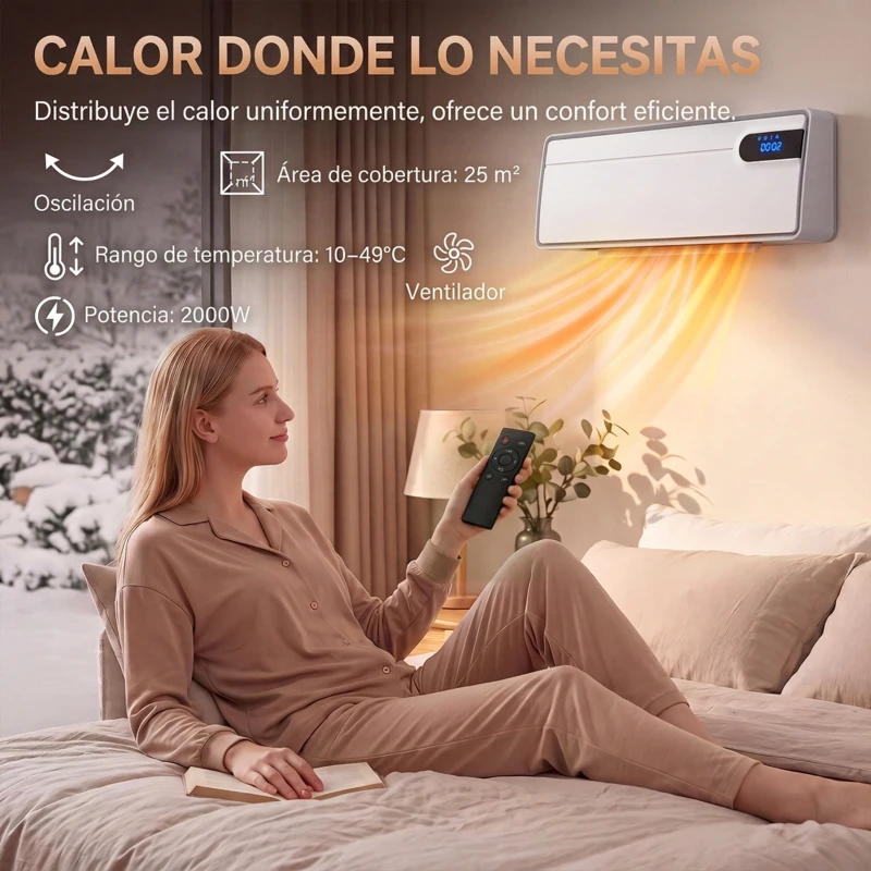 HOMCOM Calefactor Eléctrico Cerámico de Pared 2000W con WiFi App 3 Modos Pantalla LED Temporizador Mando a Distancia Blanco