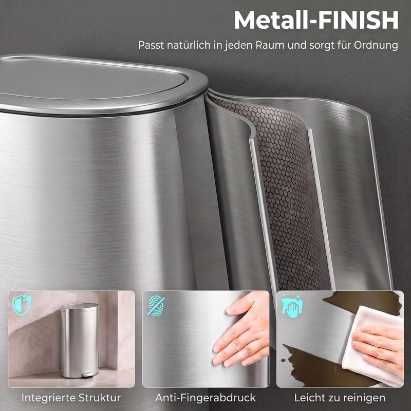 HOMCOM Pedaalemmer met soft-close deksel en uitneembare binnenemmer, 30L, zilver