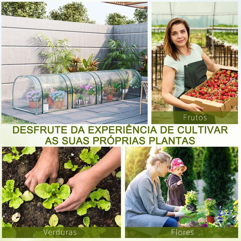 Outsunny Estufa para Jardim Estufa Pequena para Cultivo de Plantas com 4 Janelas 395x100x80 cm Transparente e Verde