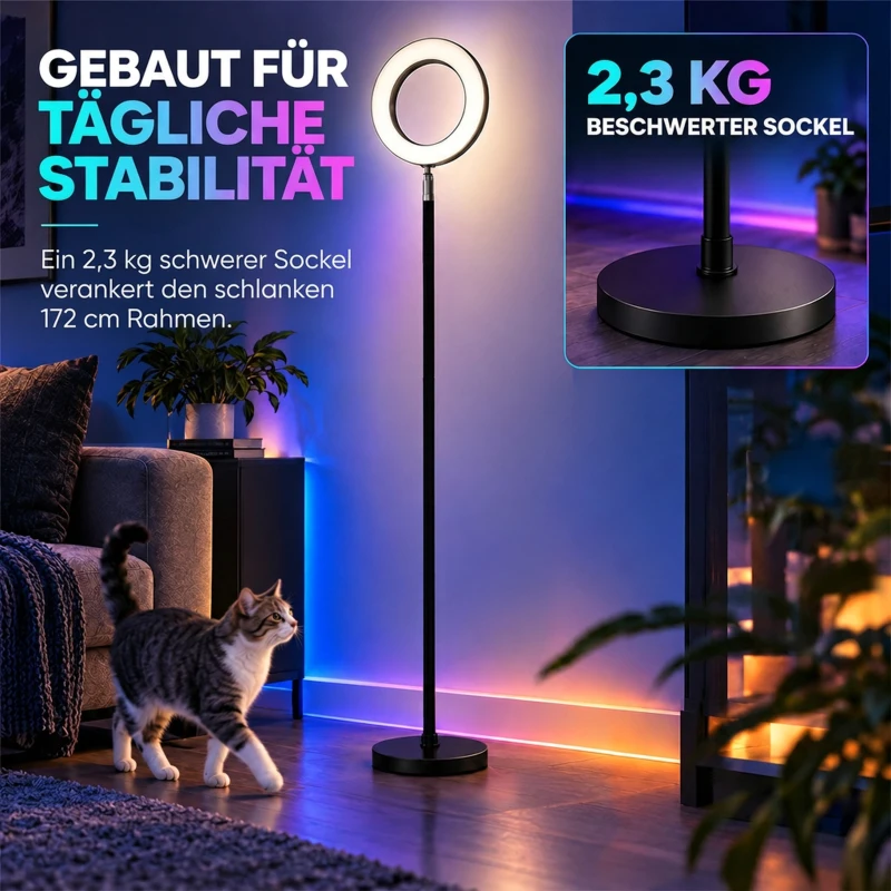 HOMCOM 42W LED vloerlamp dimbaar, 3 kleurtemperaturen, uplighter met verstelbare ringkop, zwart