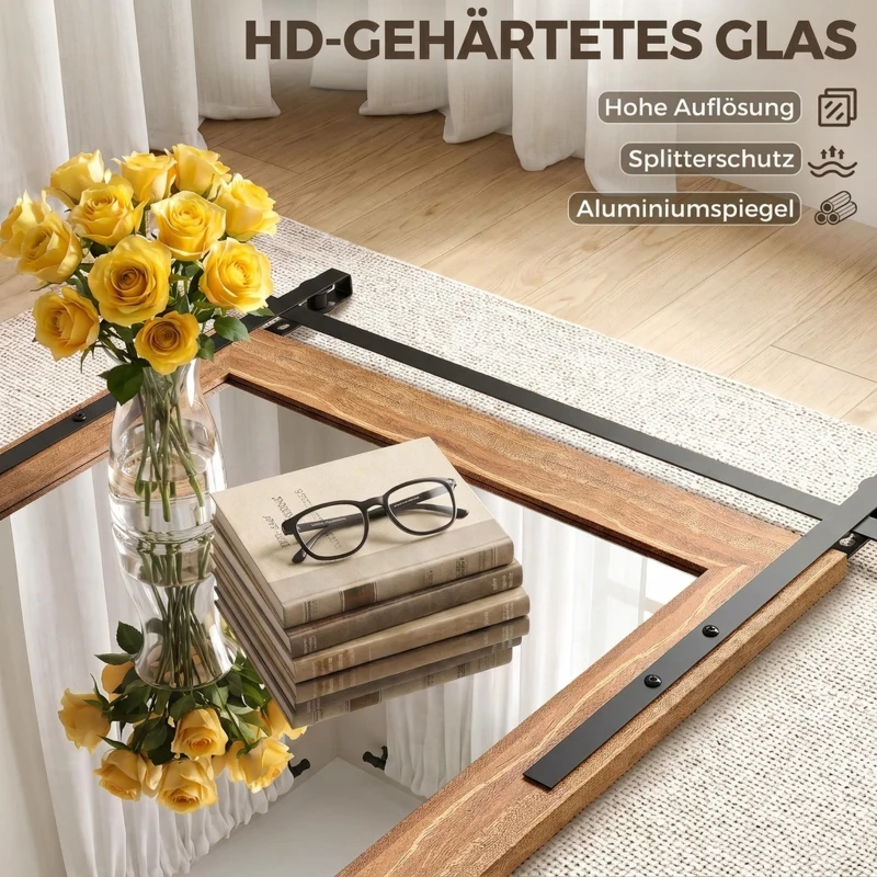 HOMCOM Rechteckiger Wandspiegel dekorativ für Wohnzimmer Hängespiegel 86,5 x 61 cm Hellbraun
