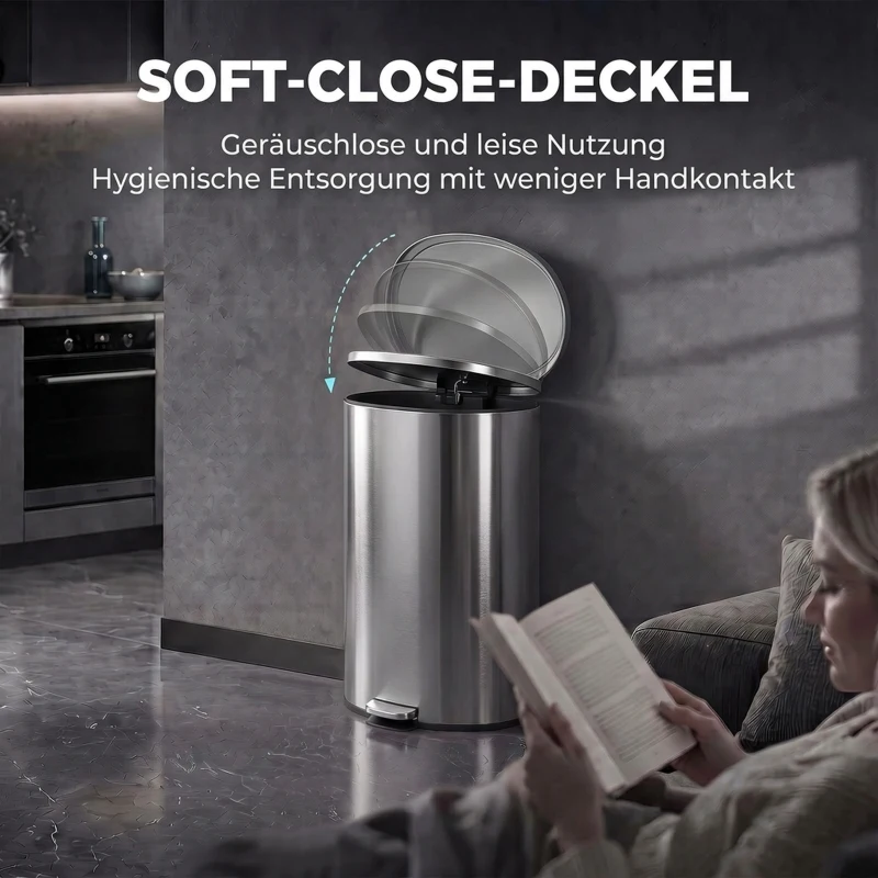 HOMCOM Pedaalemmer met soft-close deksel en uitneembare binnenemmer, 30L, zilver