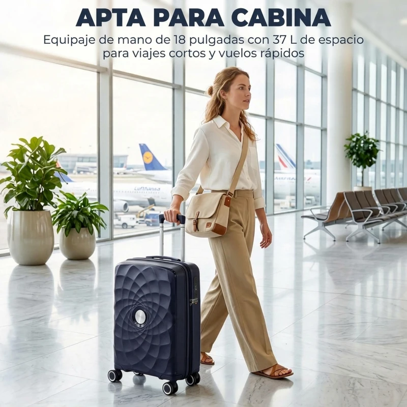 HOMCOM Maleta de Cabina 18" Ligera y Rígida con Puerto USB Cerradura TSA y 4 Ruedas Dobles Giratorias Azul