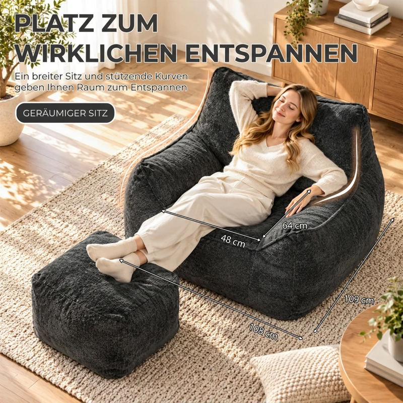 HOMCOM Bodensessel mit Ottoman, rahmenloser Cloud-Sessel aus Chenille, mit Rückenlehne und Armlehnen