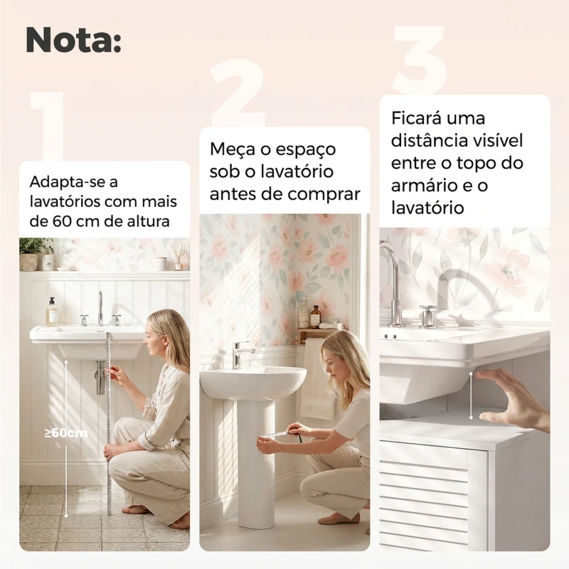 HOMCOM Móvel para Lavatório com 2 Portas Ripadas, Prateleira Ajustável e Pés de Bambu 60x30x60 cm Branco