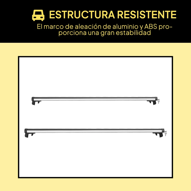 HOMCOM Barras de Techo Universales para Vehículos de Aluminio Bacas Portaequipajes Coche Automóvil Baca para Coche Universales con Cerradura Carga 75 kg 123,5 cm Plata