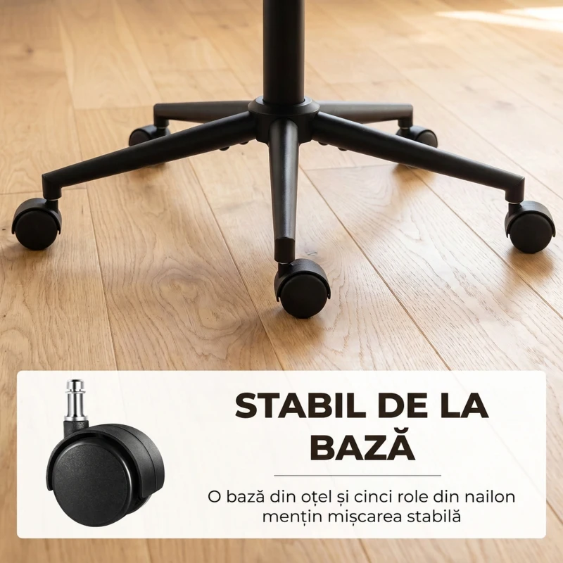 HOMCOM Scaun de birou rotativ din chenille, înălțime reglabilă, pentru machiaj, studio sau dormitor, crem