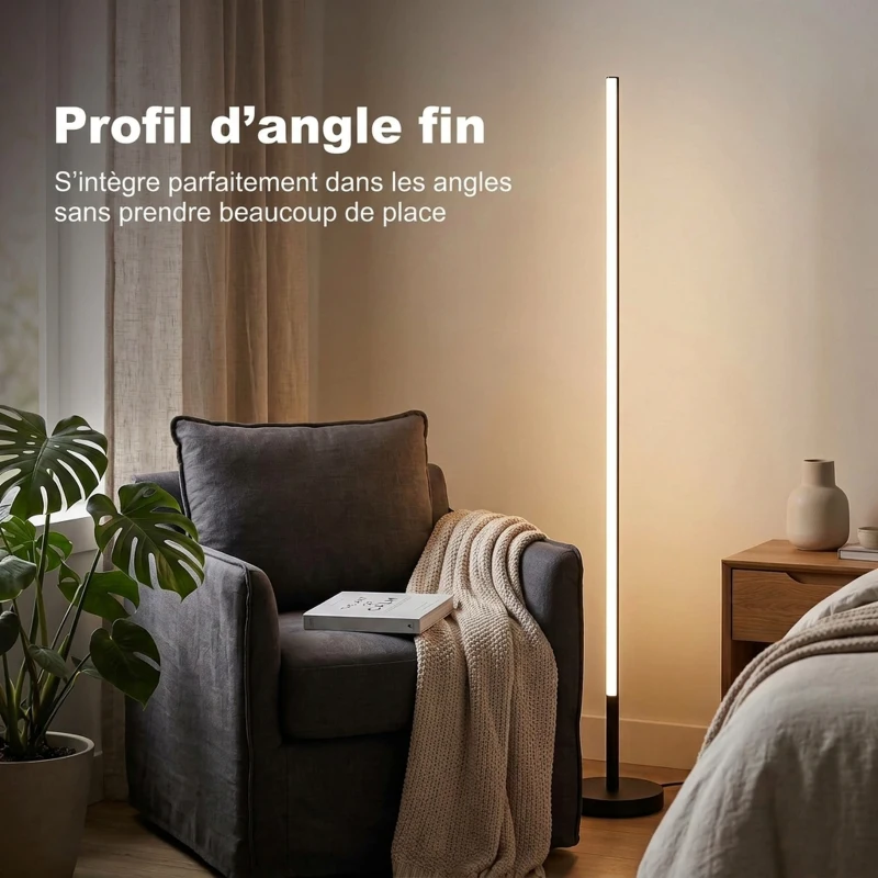 HOMCOM Lot de 2 Lampadaires d'Angle LED 1450lm Lampe d'Angle Dimmable 150cm 3 Niveaux de Luminosité Interrupteur au Pied Noir