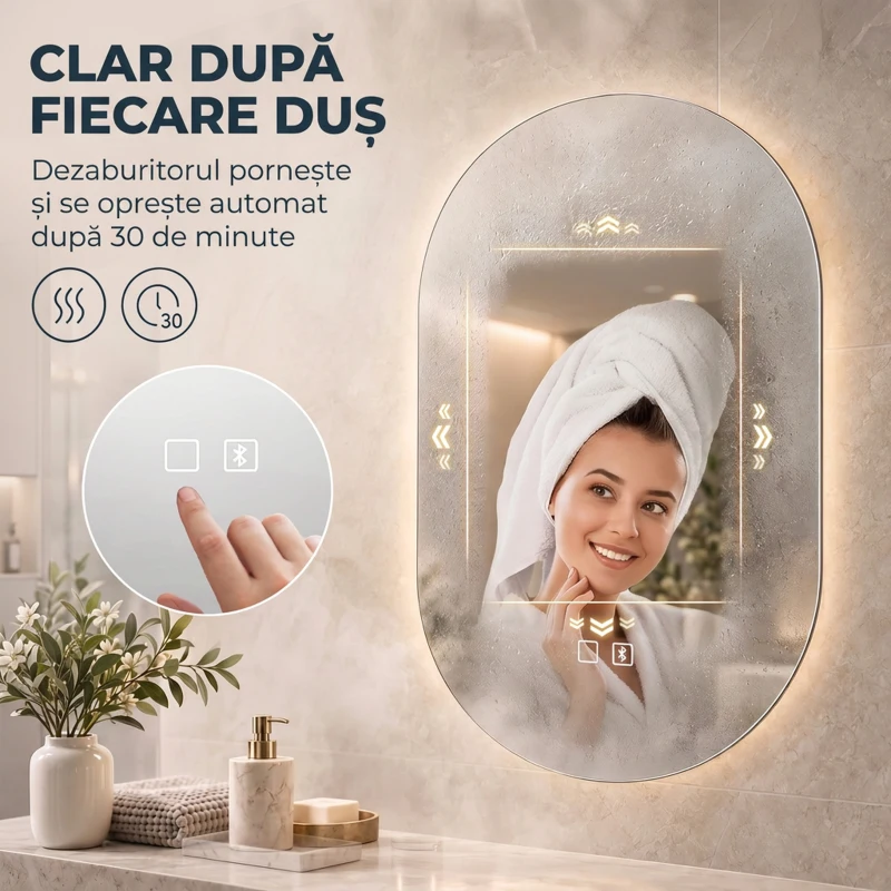 HOMCOM Oglindă de Baie cu LED 60x90 cm, Fără Ramă, 3 Culori Reglabile