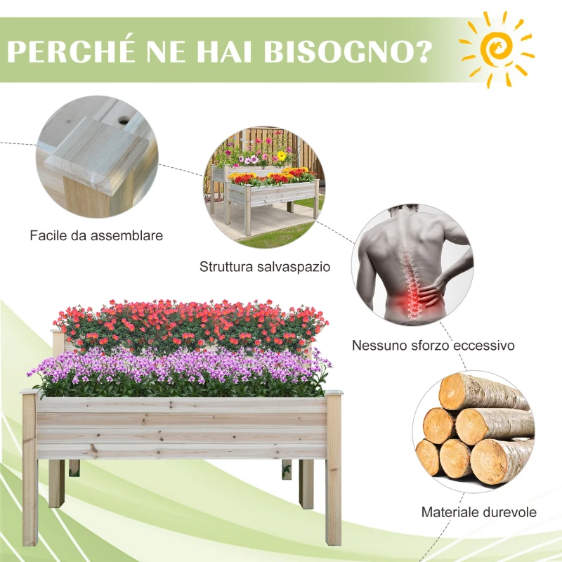 Outsunny Fioriera da Esterno a 2 Livelli in Legno di Abete con Foro di Drenaggio, 115x114x76 cm