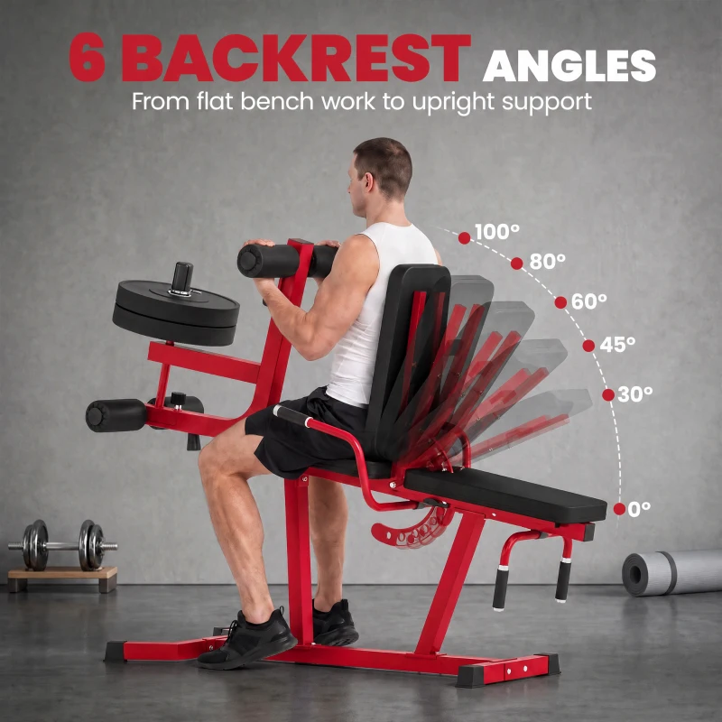 SPORTNOW 3-in-1 Leg Extension and Curl Machine, 300kg Heavy Duty Adjustable Weight Bench with Leg Developer, Red