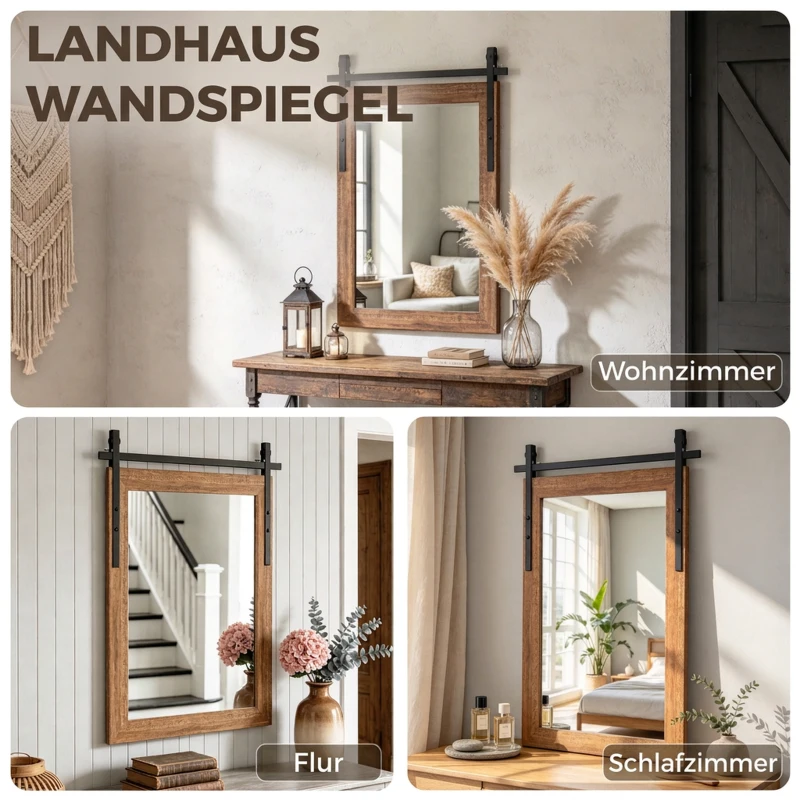 HOMCOM Rechteckiger Wandspiegel dekorativ für Wohnzimmer Hängespiegel 86,5 x 61 cm Hellbraun