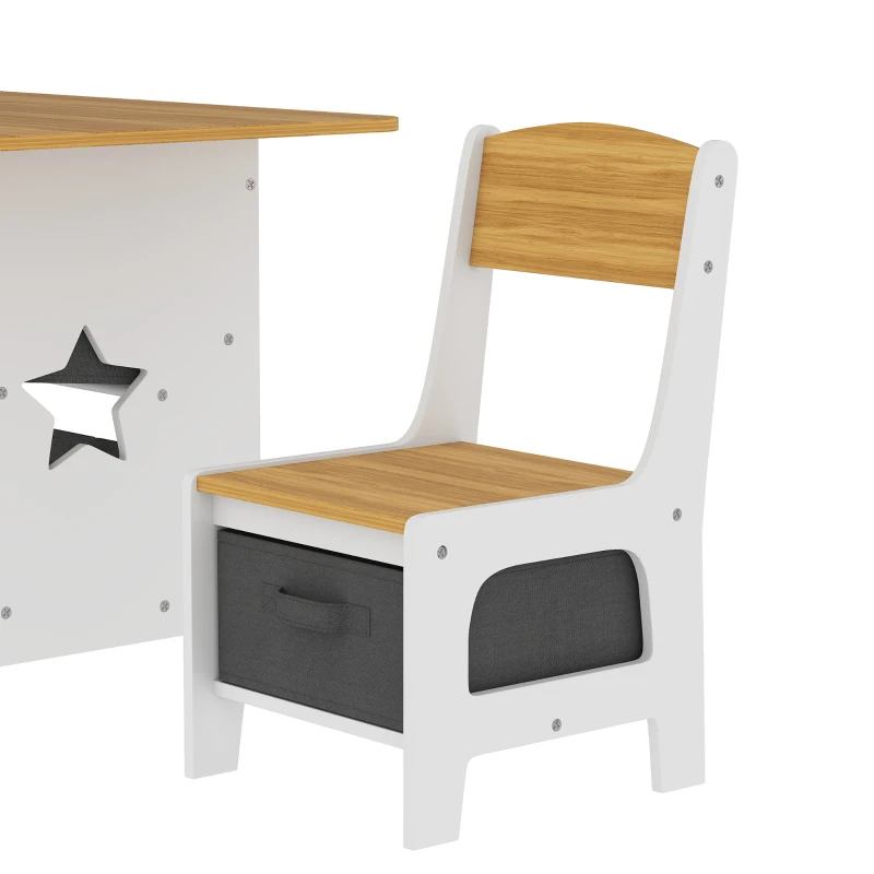 AIYAPLAY Kids Table and Chair Set, Toddler Table and 2 Chairs Set with 6 Removable Drawers, for Boys Girls Ages 3-8, Natural