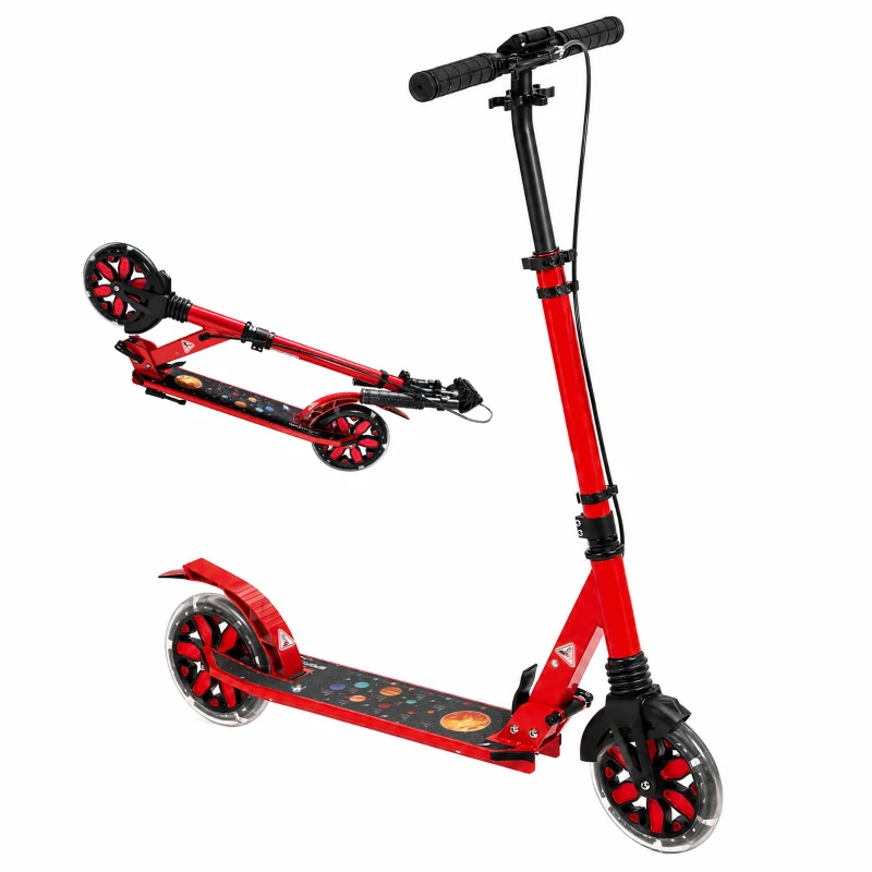 SPORTNOW Patinete Dobrável para Adolescentes e Adultos Rodas Luminosas Guiador Ajustável Travão Duplo Amortecimento Vermelho