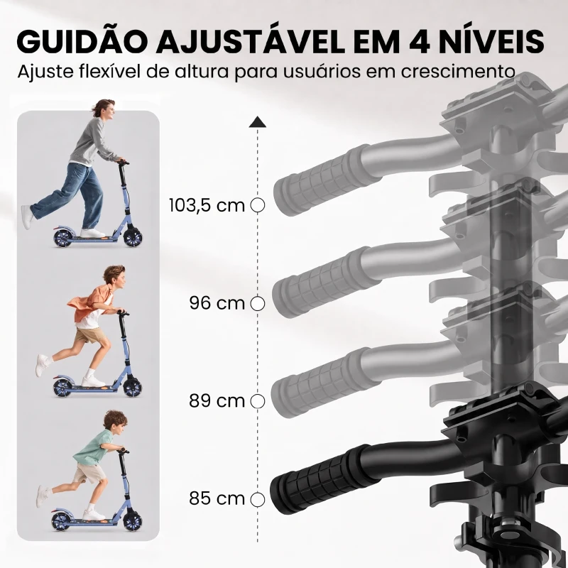 SPORTNOW Trotinete Dobrável para Adolescentes e Adultos com Rodas Luminosas Guiador Ajustável Travão Duplo e Suspensão Azul
