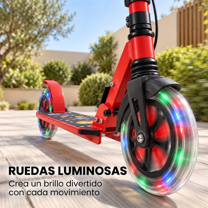 SPORTNOW Patinete Plegable para Adultos de Aluminio con Manillar Ajustable Ruedas con Luces Amortiguación Delantera Doble Freno