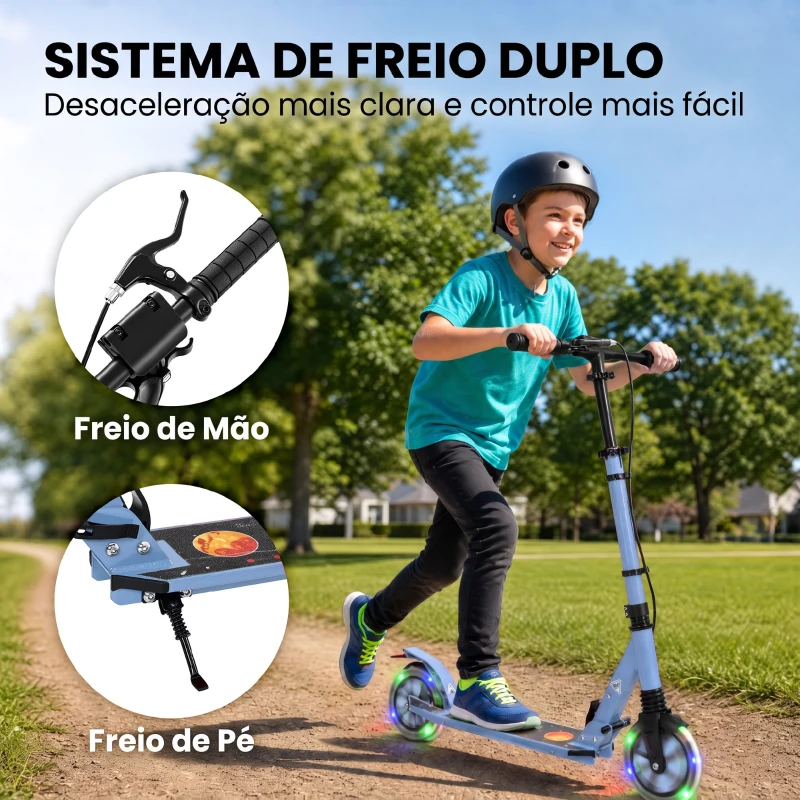 SPORTNOW Trotinete Dobrável para Adolescentes e Adultos com Rodas Luminosas Guiador Ajustável Travão Duplo e Suspensão Azul