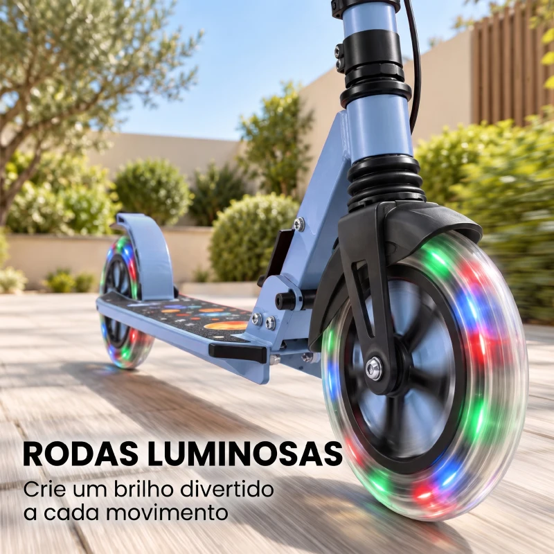 SPORTNOW Trotinete Dobrável para Adolescentes e Adultos com Rodas Luminosas Guiador Ajustável Travão Duplo e Suspensão Azul