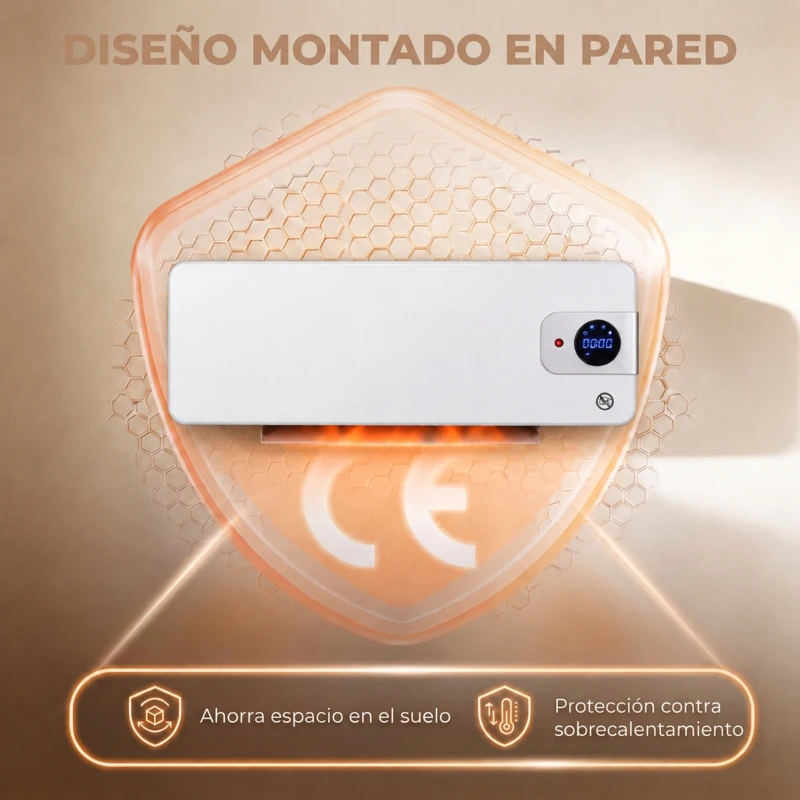 HOMCOM Calefactor Eléctrico de Pared 2000W con 3 Modos WiFi App Pantalla LED Termostato Temporizador y Oscilación Blanco
