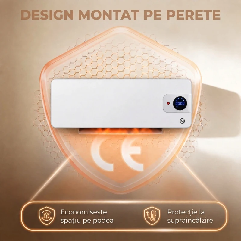 HOMCOM Termoventilator ceramic de perete 2000 W cu control prin aplicație, 3 moduri, termostat, timer, telecomandă, alb