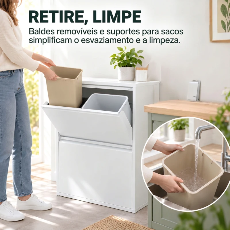 HOMCOM Caixote do Lixo de Reciclagem 4x15 L (60 L), 4 Compartimentos Estreitos em Aço, Fecho Suave, Branco