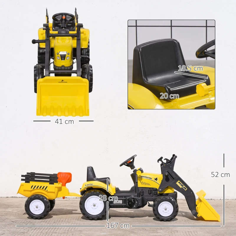 HOMCOM Kids Pedal Go Kart Excavator-Yellow